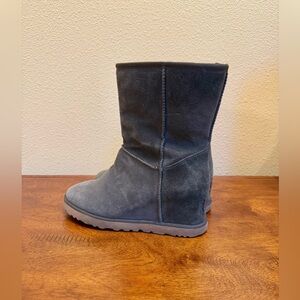 Ugg Toggle Hidden Wedge Boots Gray Suede Leather Women's Size 7.5